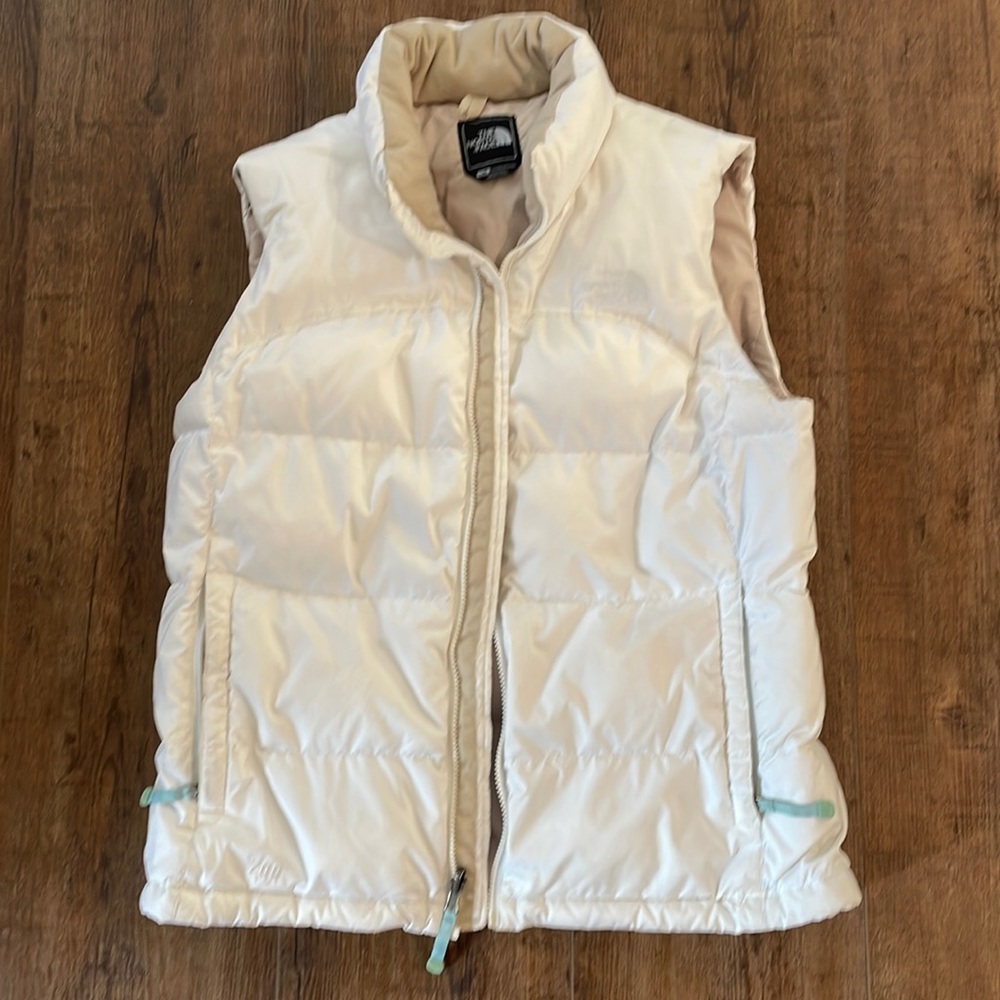 The North Face Womens White Puffer Vest with Tan Lining
